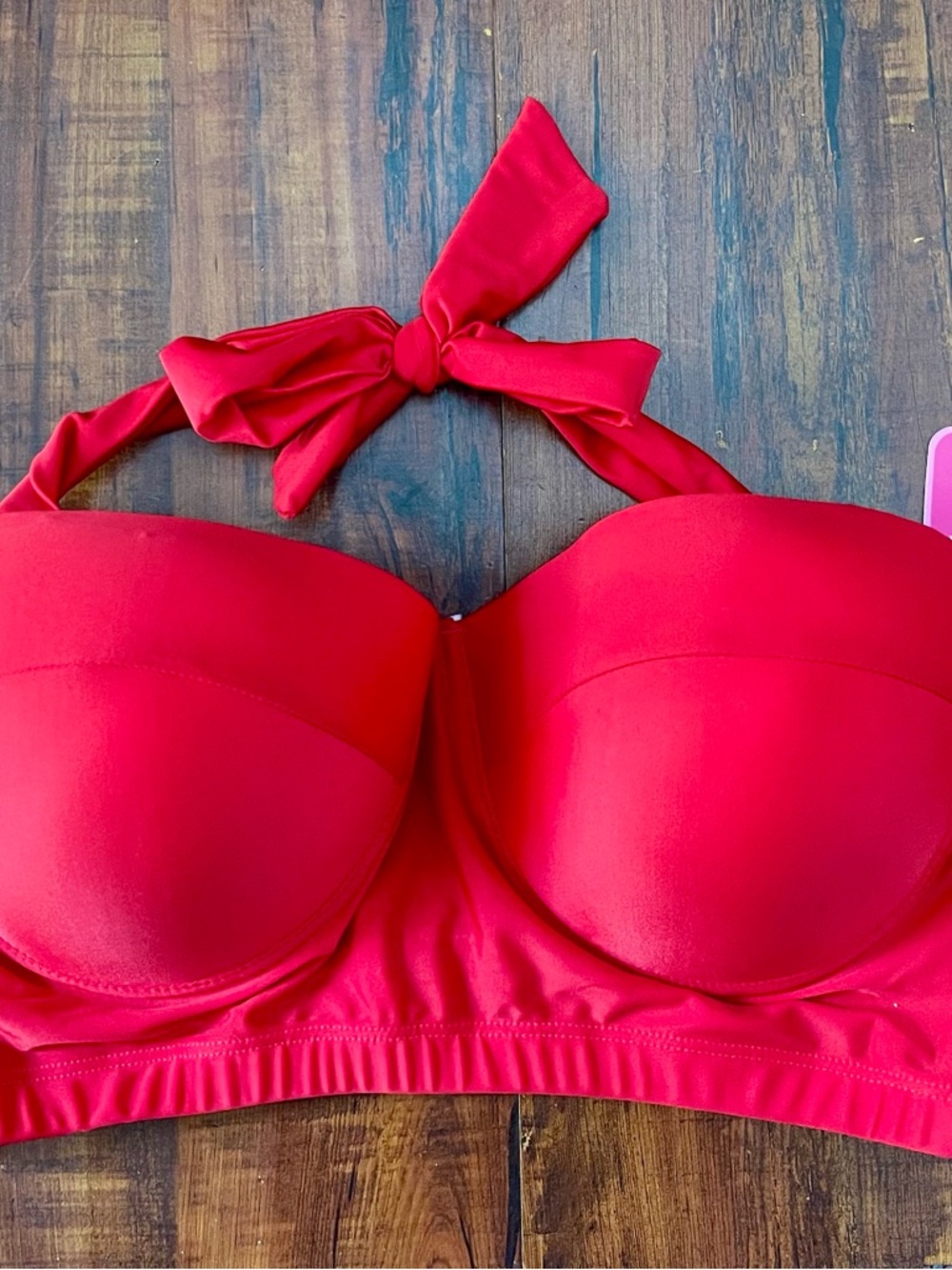 Women’s Red Bandeau Swim Top with Tie Strap